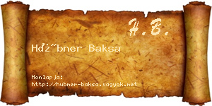 Hübner Baksa névjegykártya